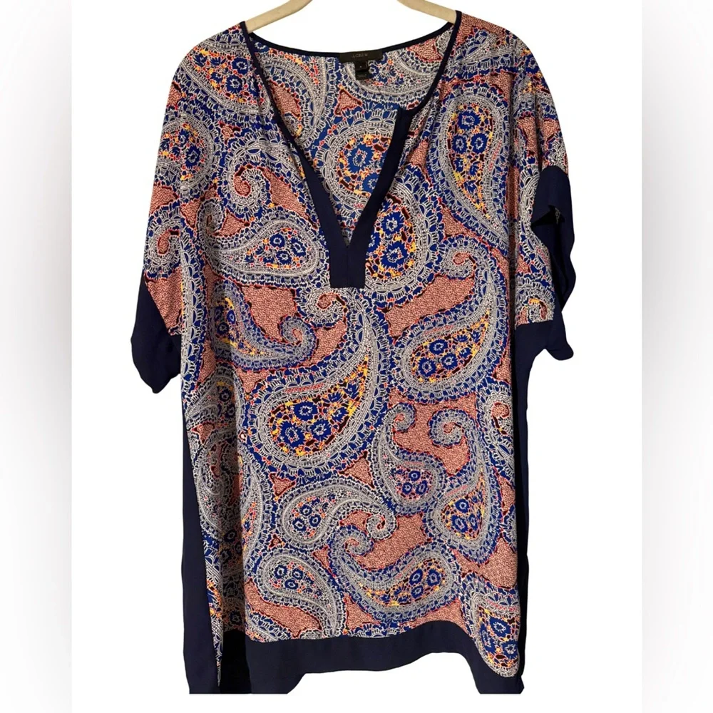 J. CREW Small Caftan Top/Swim Cover-up Navy Paisley Resortwear Vacation Like New